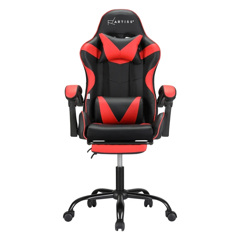 Artiss 2 Point Massage Gaming Office Chair Footrest (Red)