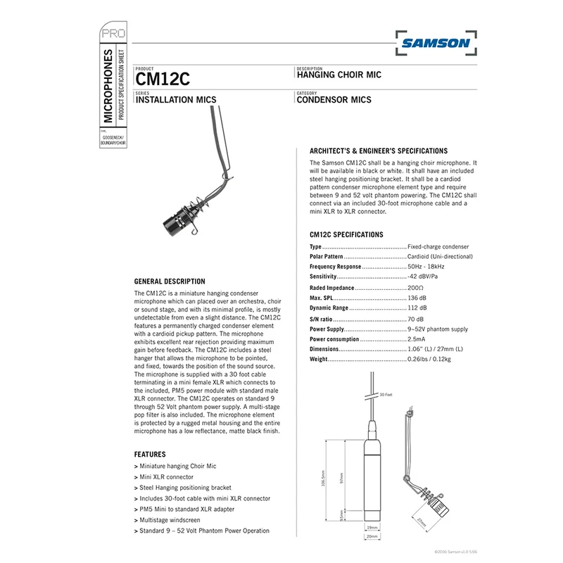 Samson CM12C Condenser Mini Hanging Choir Microphone