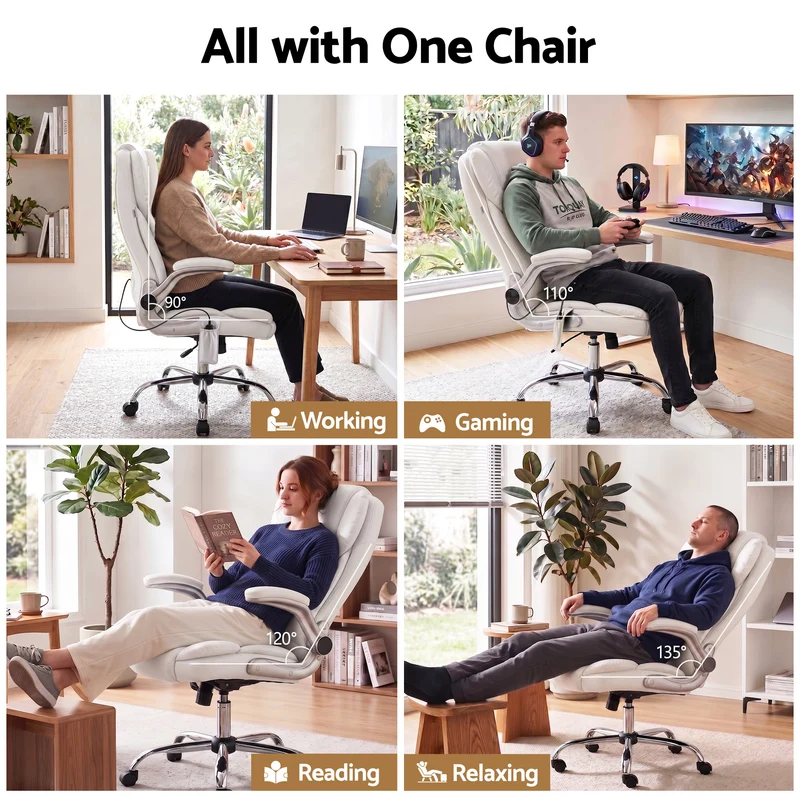 Artiss 8 Point Massage Office Chair PU Leather (White)
