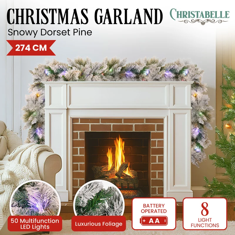 Christabelle 2.7m Snowy Christmas Garland with LED Lights
