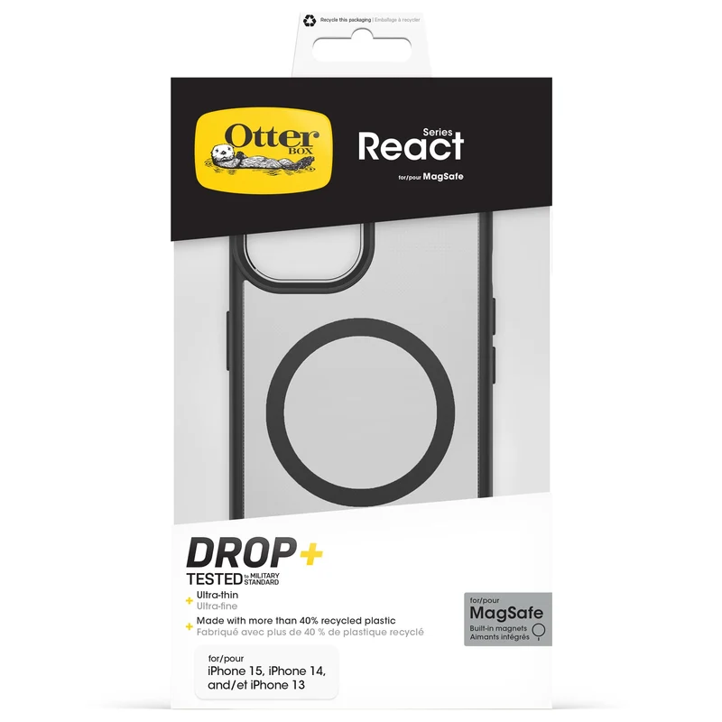 OtterBox React MagSafe Case - For iPhone 17e/16e/15/14/13 - Clear/Black -
