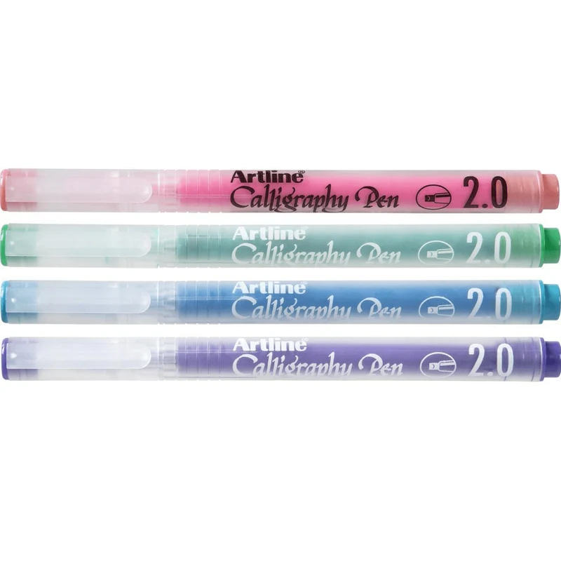 Artline Calligraphy Pen 2mm Pastel Colours Blue Purple Pink Green Pack