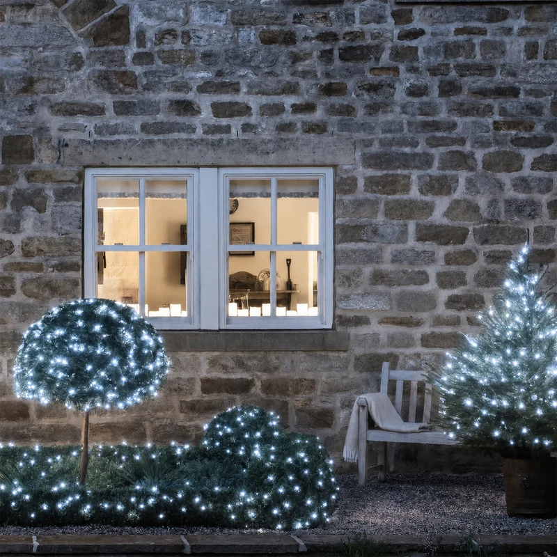 Lexi Lighting 360 LED Fairy Light Chain - Dark Green Cable - Connectable - White