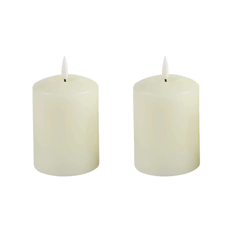Lexi Lighting Set of 2 LED Ivory Wax Pillar Candles - Small