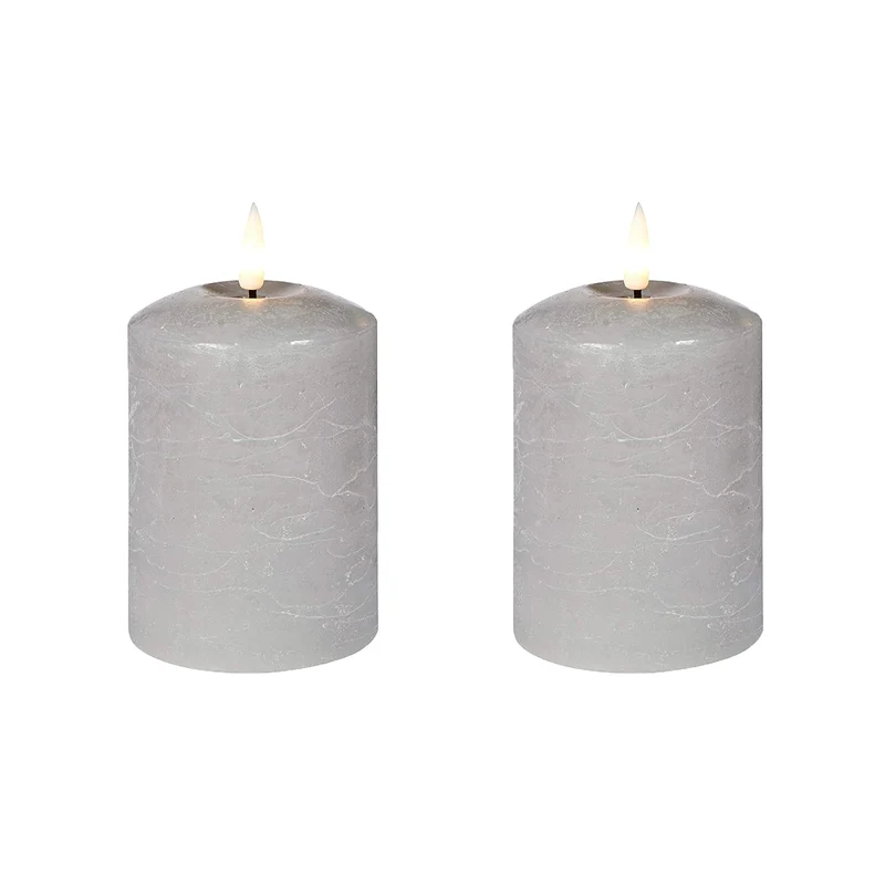 Lexi Lighting Set of 2 LED Grey Wax Pillar Candles - Small