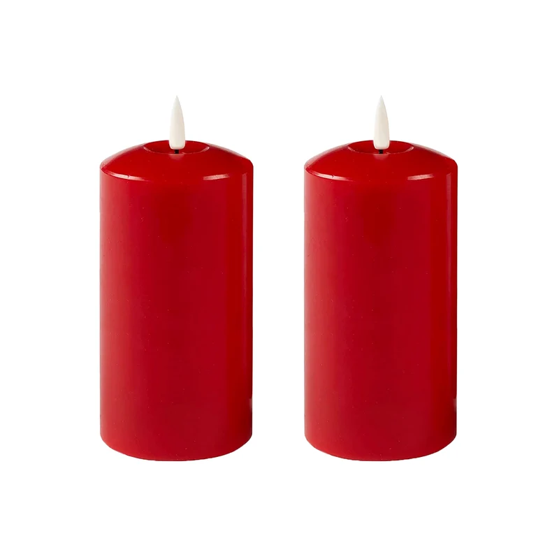 Lexi Lighting Set of 2 LED Red Wax Pillar Candles - Large