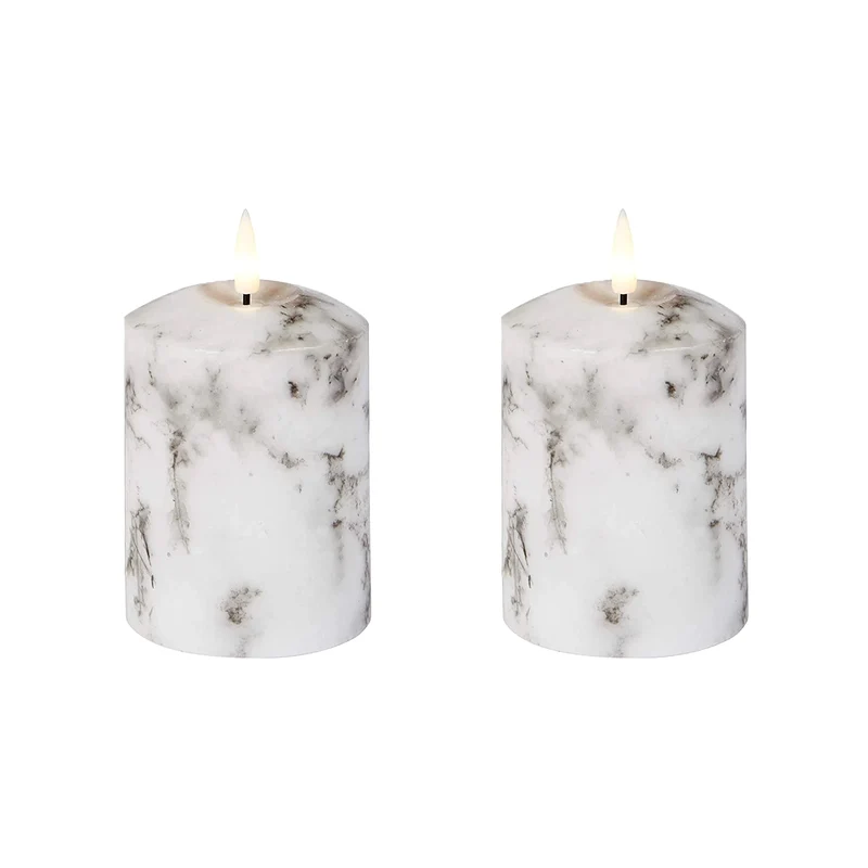 Lexi Lighting Set of 2 LED Marble Effect Wax Pillar Candles - Small