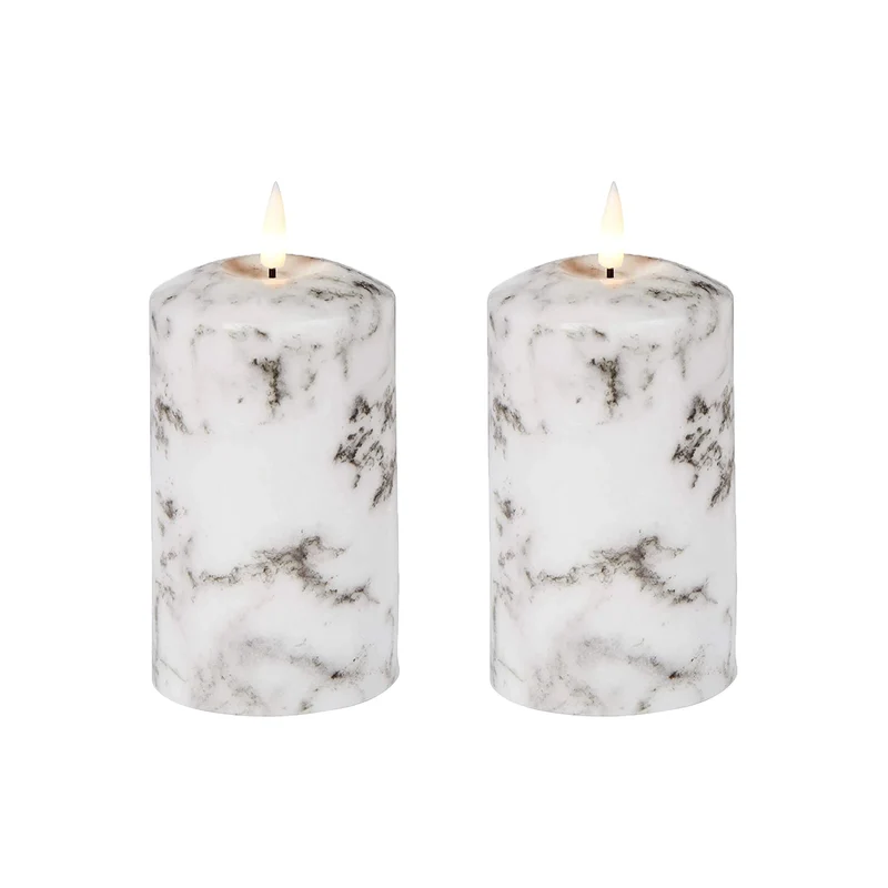 Lexi Lighting Set of 2 LED Marble Effect Wax Pillar Candles - Medium