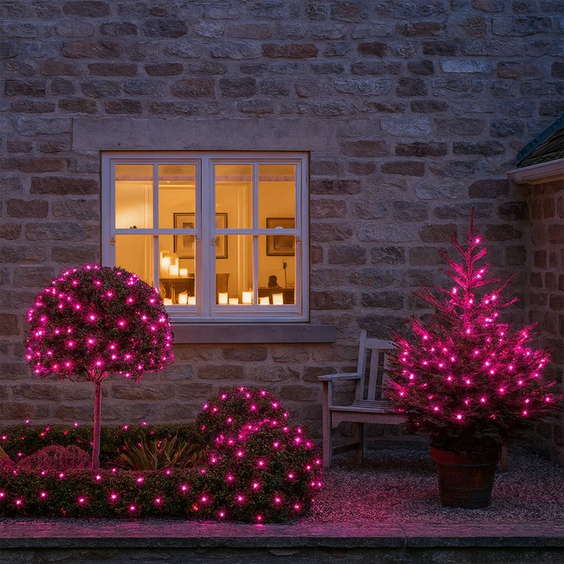 Lexi Lighting 240 LED Fairy Light Chain Dark Green Cable - Pink