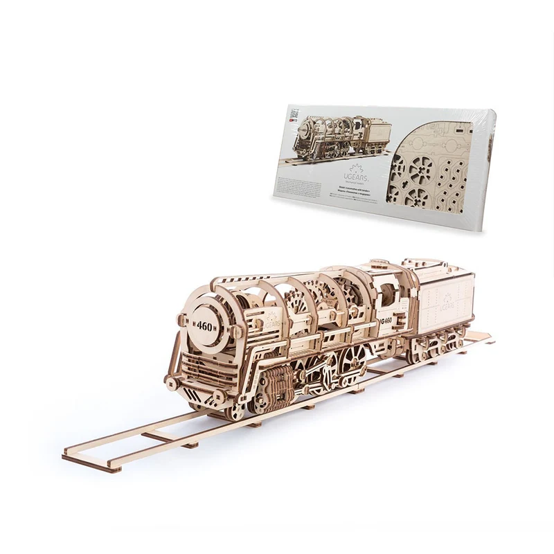 UGears Self Propelled Wooden Puzzle Locomotive with Tender Mechanical