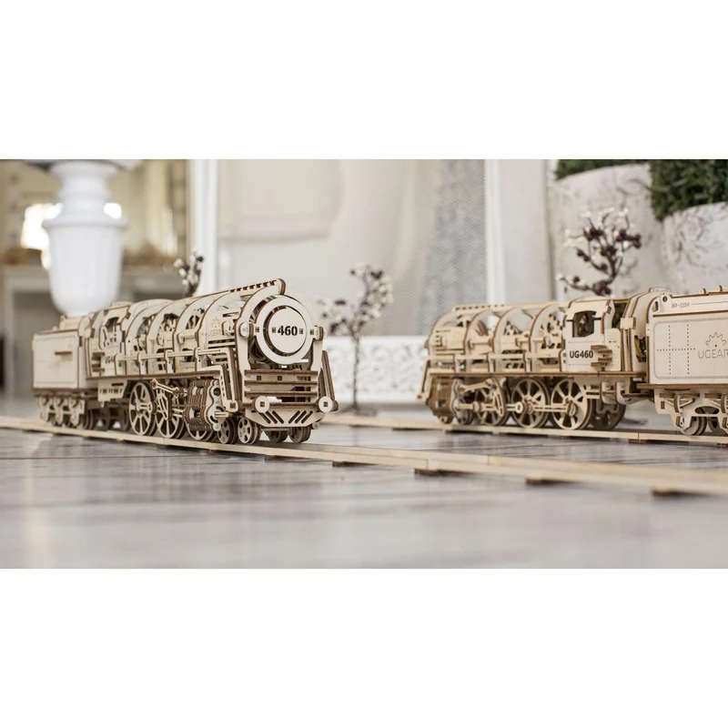 UGears Self Propelled Wooden Puzzle Locomotive with Tender Mechanical