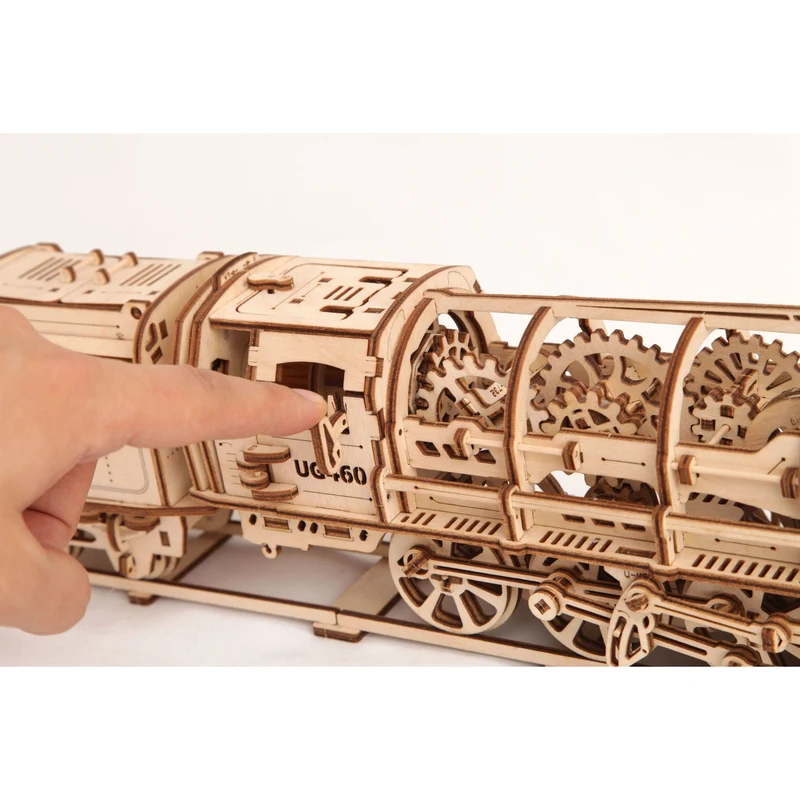 UGears Self Propelled Wooden Puzzle Locomotive with Tender Mechanical