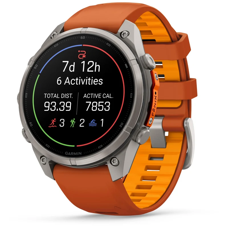 Garmin fenix 9 Pro InReach 47mm Titanium with Autumn Orange/Spark Orange Silicone Band