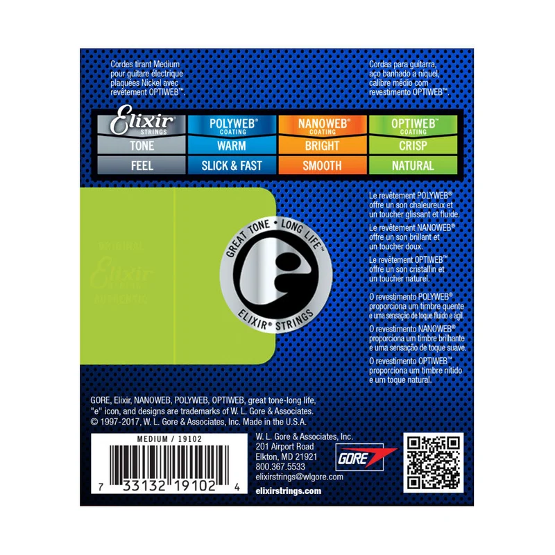 Elixir #19102 Electric Guitar Strings Optiweb Steel 11-49 Medium