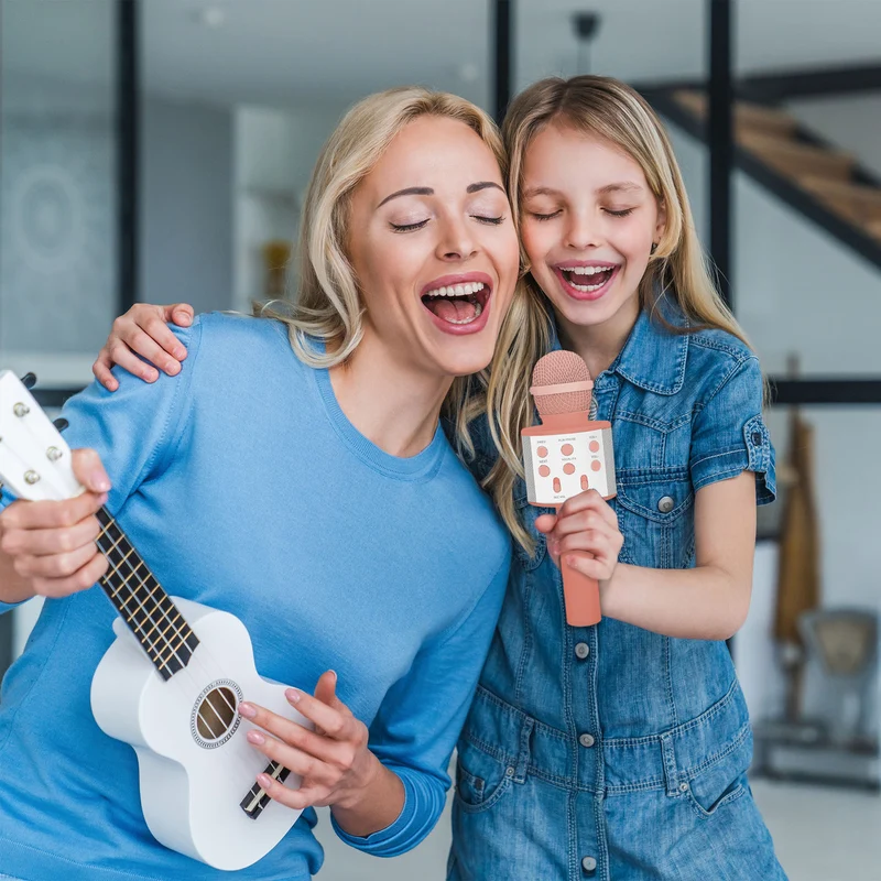 Laser Wireless Karaoke Microphone with Speaker (Sunset Coral)