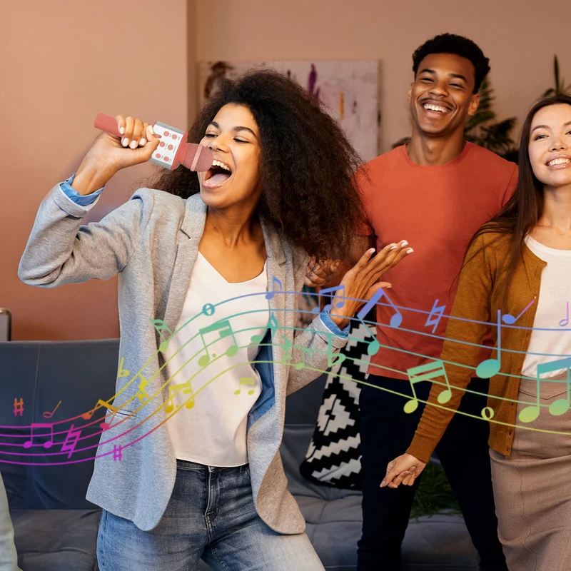 Laser Wireless Karaoke Microphone with Speaker (Sunset Coral)