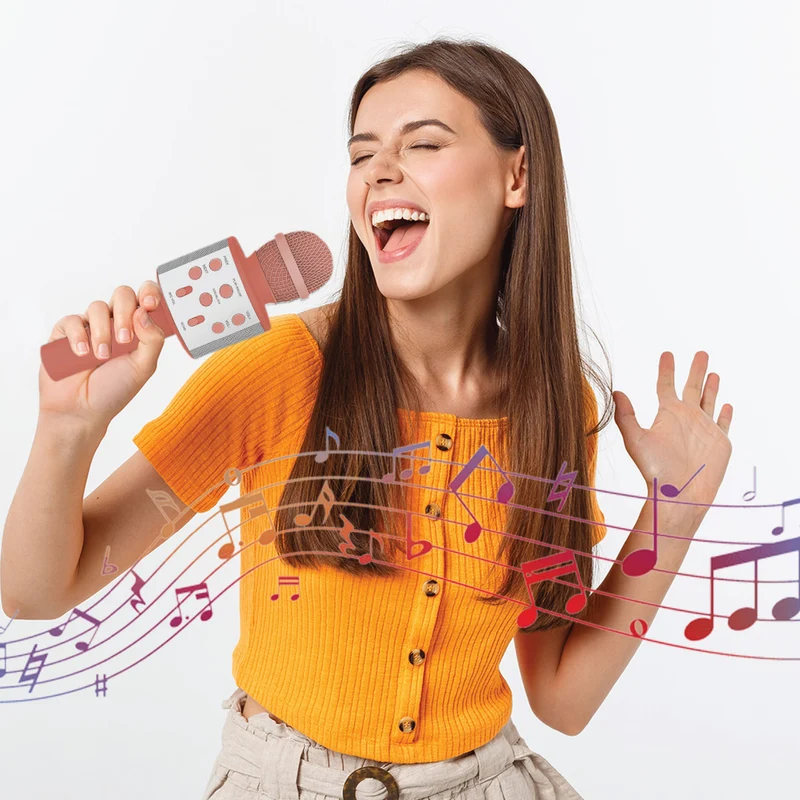 Laser Wireless Karaoke Microphone with Speaker (Sunset Coral)