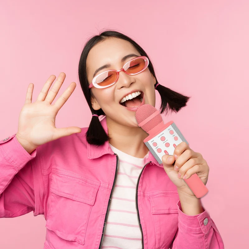 Laser Wireless Karaoke Microphone with Speaker (Sunset Coral)