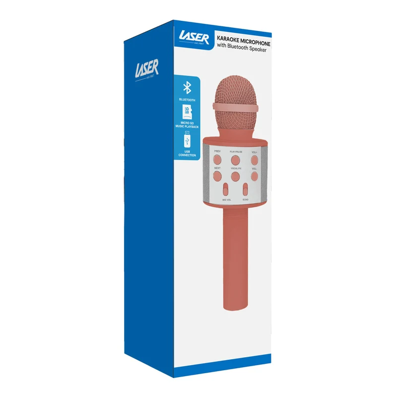 Laser Wireless Karaoke Microphone with Speaker (Sunset Coral)