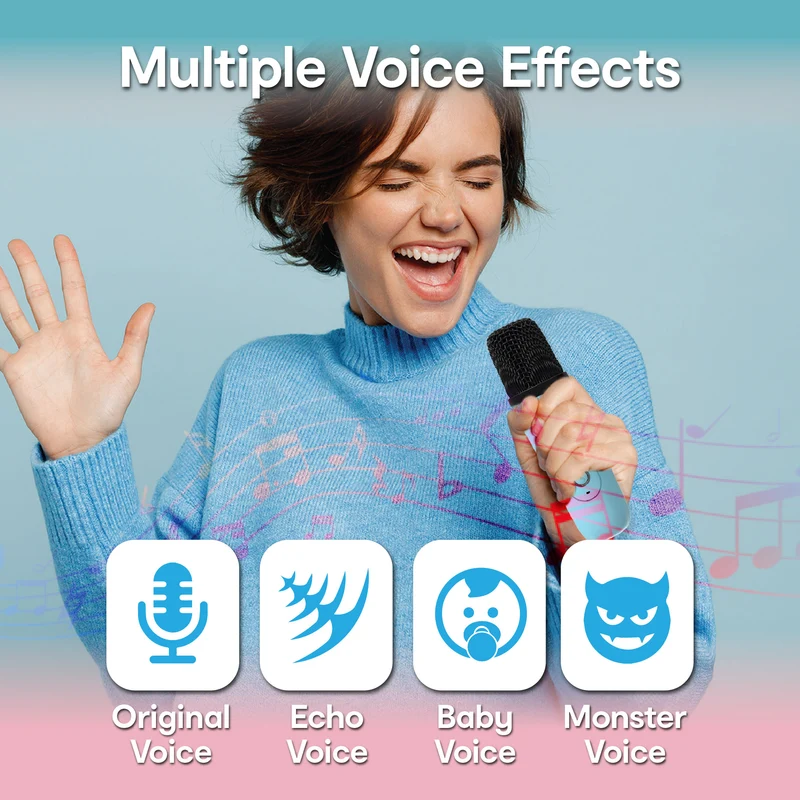 Laser Mini Bluetooth Karaoke Speaker with Dual Wireless Mics (Blue)
