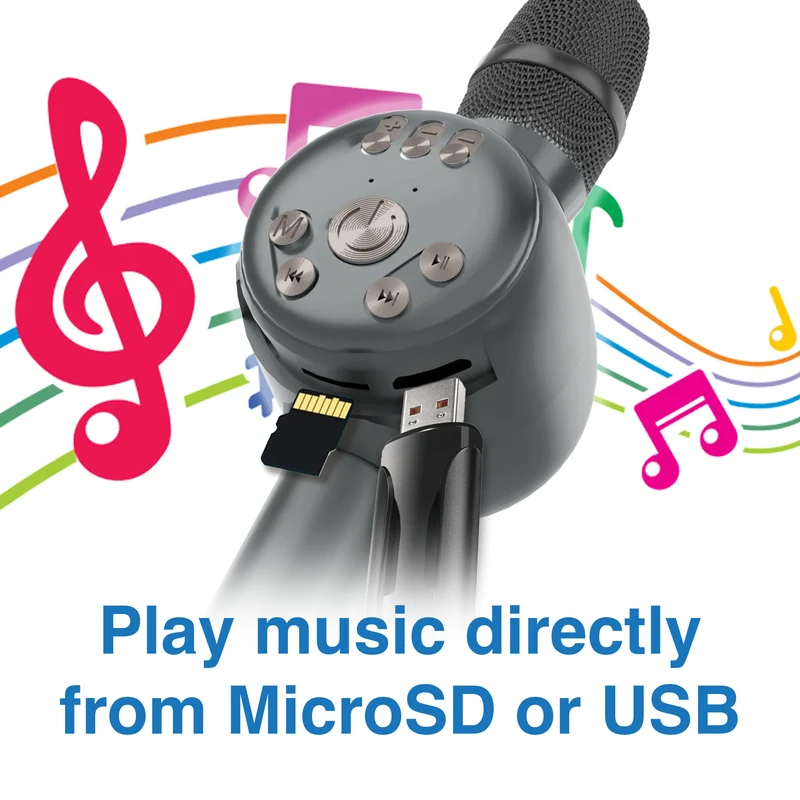 Laser LED Wireless Karaoke Microphone Rechargeable (Silver)