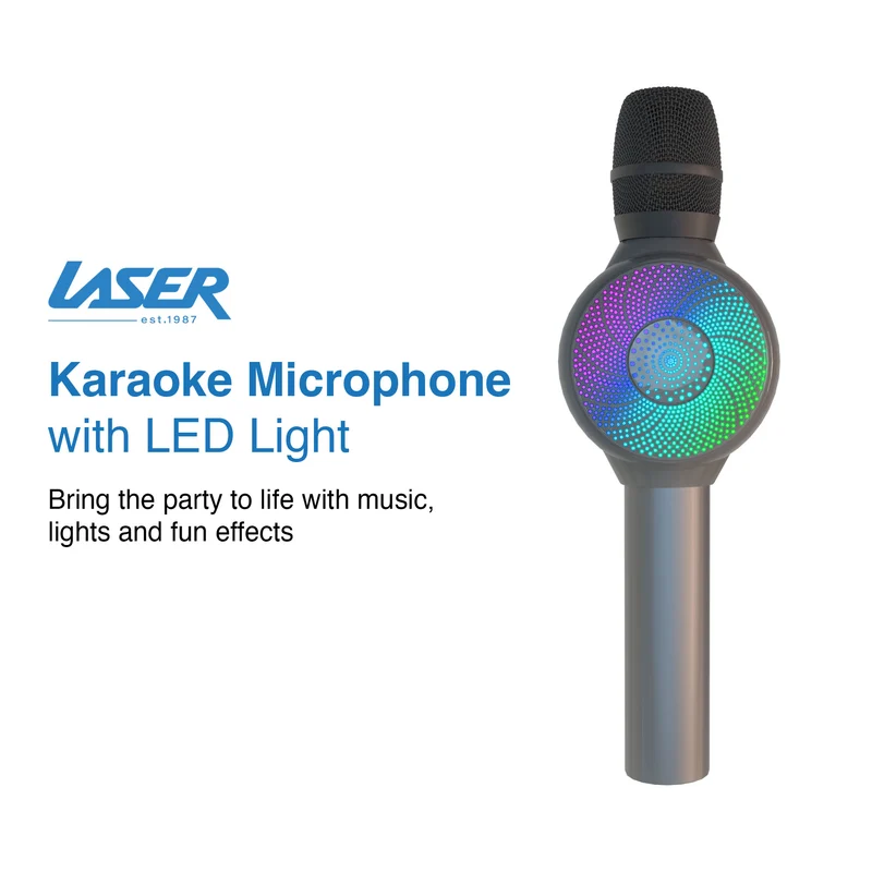 Laser LED Wireless Karaoke Microphone Rechargeable (Silver)