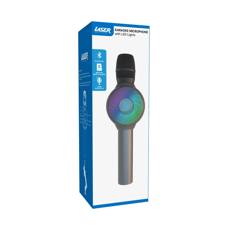 Laser LED Wireless Karaoke Microphone Rechargeable (Silver)