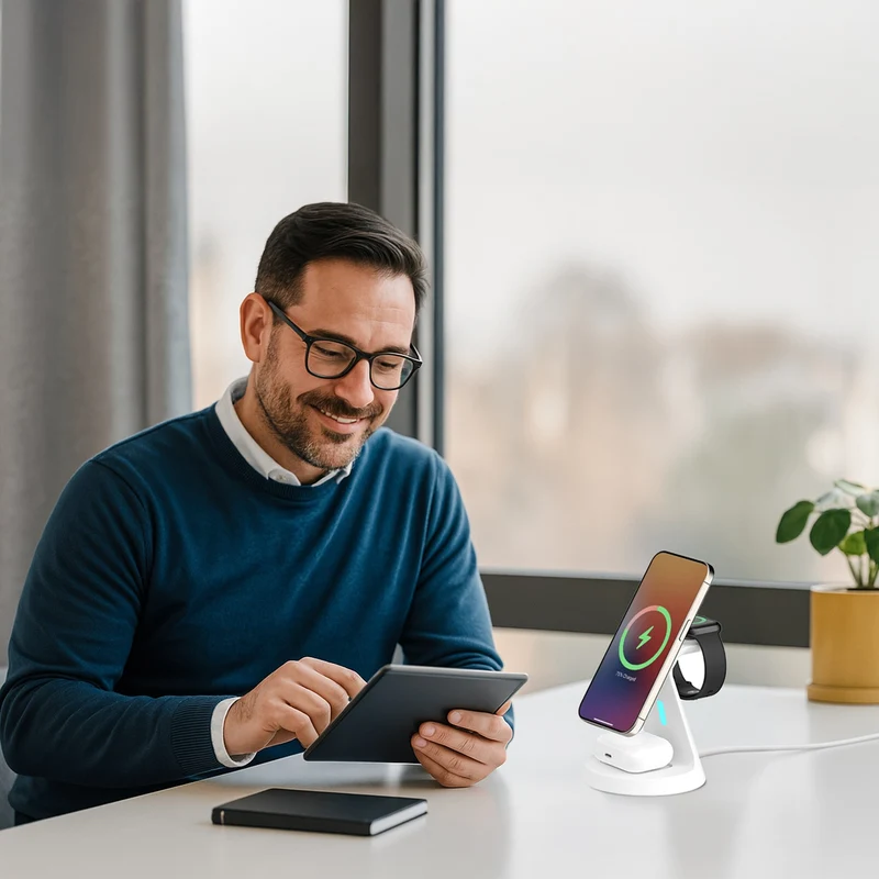 Laser 3 in 1 Wireless Charging Stand for Phone and Watch (White)