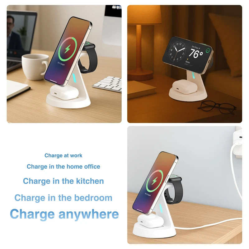 Laser 3 in 1 Wireless Charging Stand for Phone and Watch (White)