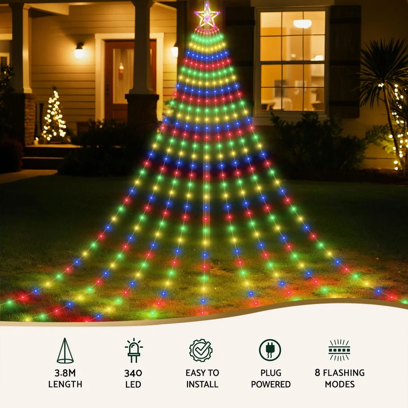 Jingle Jollys 3.8M Christmas Lights Waterfall String Light 340 LED