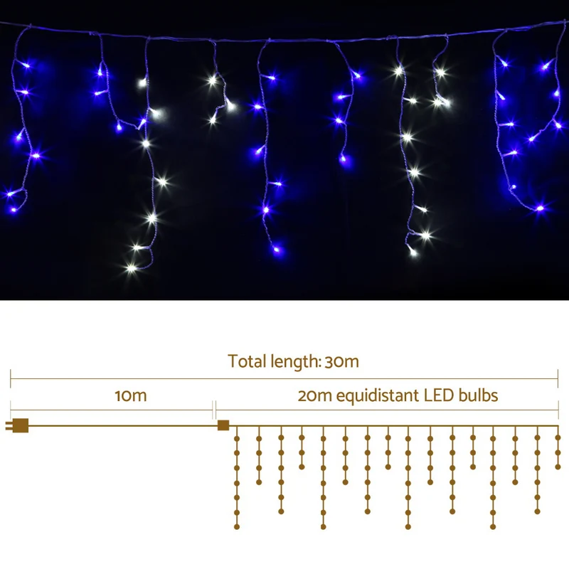 Jingle Jollys 20M Christmas Lights Icicle Light 800 LED Blue White Decor