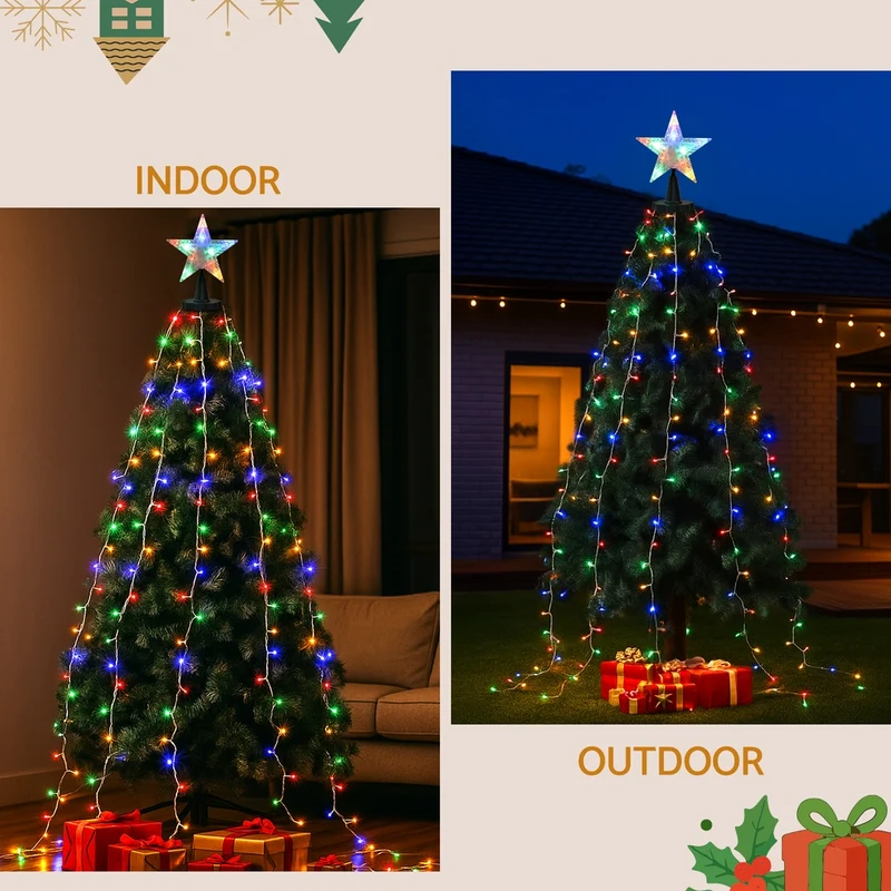 Jingle Jollys 2.5M Christmas Lights Waterfall String Light 300 LED Star Topper