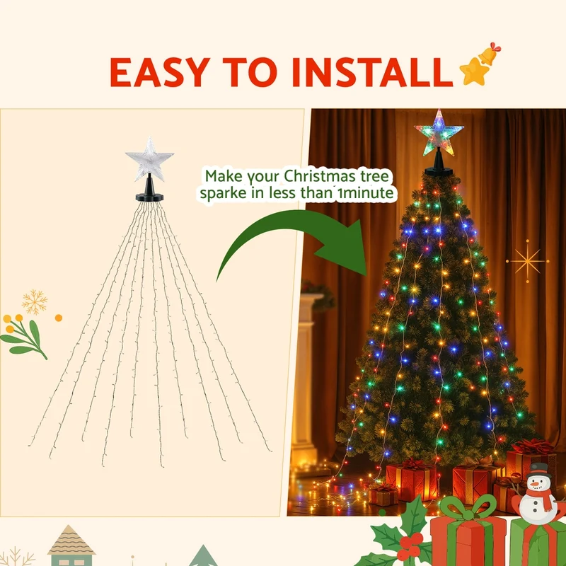 Jingle Jollys 2.5M Christmas Lights Waterfall String Light 300 LED Star Topper