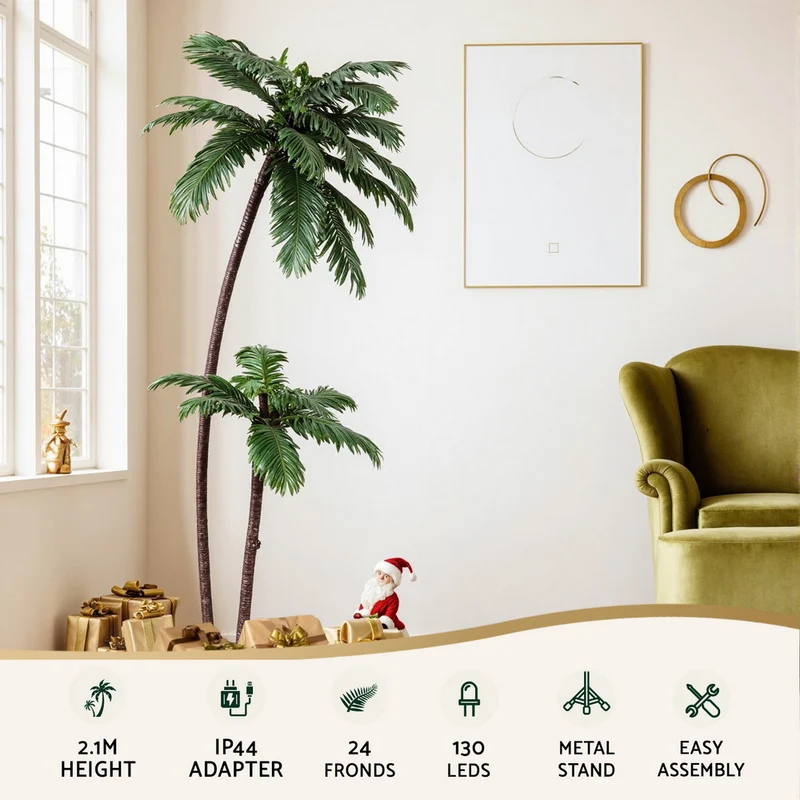 Jingle Jollys Christmas Tree 2.1m LED Lighted Xmas Palm Trees Party Decorations
