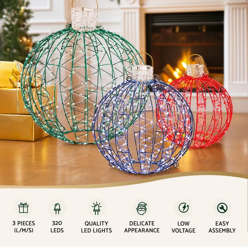 Jingle Jollys Christmas Lights 320 LED Fairy Light 3pcs Ball Decorations Set