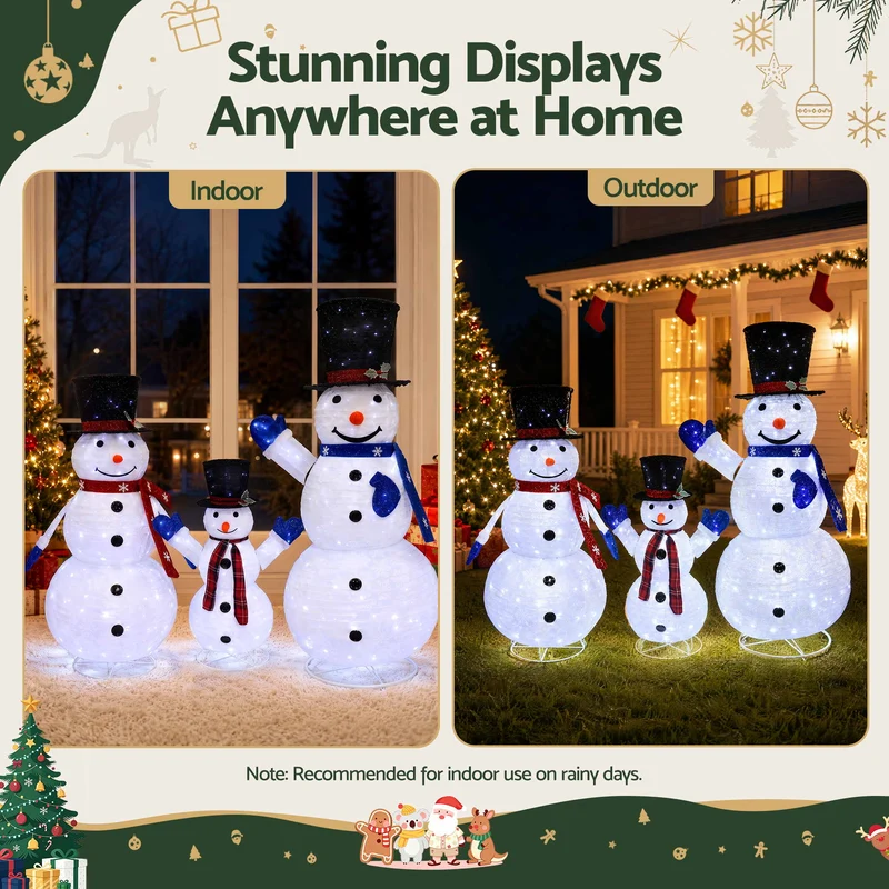 Jingle Jollys Christmas Lights 330 LED Fairy Light 3pcs Snowman Decorations Set