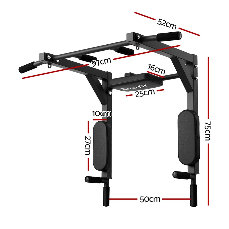 Everfit Pull Up Bar Dip Station Multi Gym 150kg Home Power Station (Black/Red)