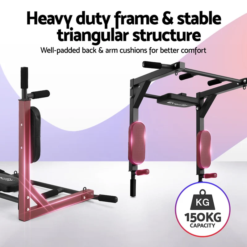 Everfit Pull Up Bar Dip Station Multi Gym 150kg Home Power Station (Black/Red)
