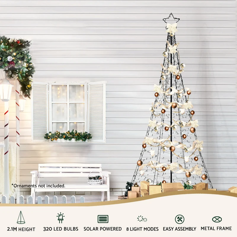 Jingle Jollys Solar Christmas Tree 2.1m 320 LED Net Lights Xmas Trees Decoration