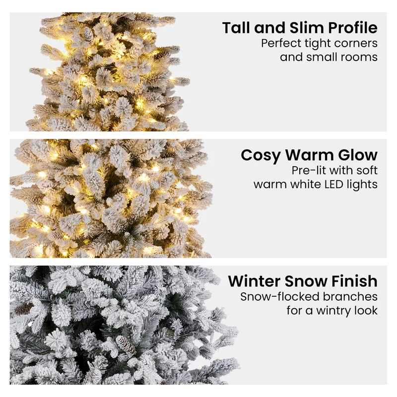 Christabelle Snowy Pencil Tree with White LEDs 7.5ft