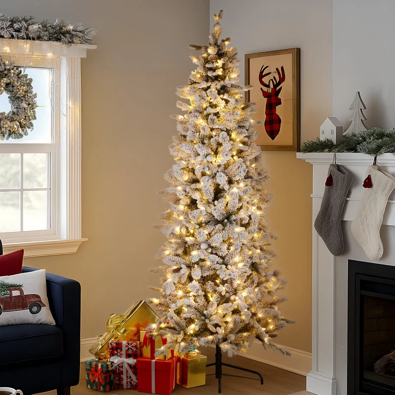 Christabelle Snowy Pencil Tree with White LEDs 7.5ft