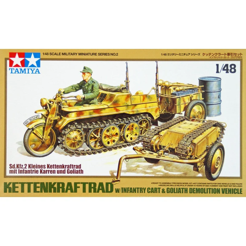 Tamiya 1/48 Sd.Kfz.2 Kleines Kettenkraftrad with Infantry Cart and Goliath Demolition Vehicle