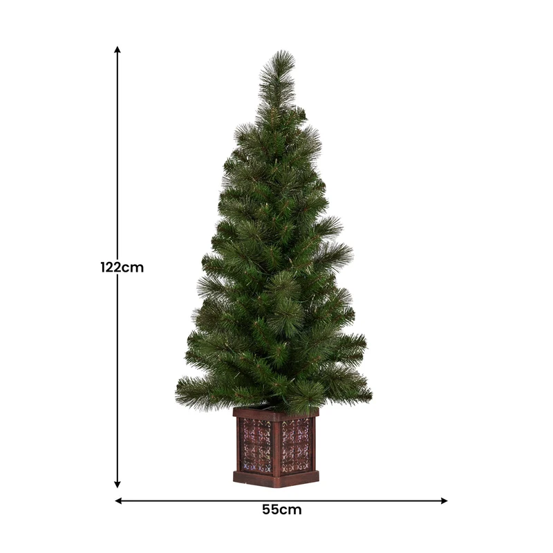 Christabelle 4ft Christmas Tree Glittery Gold Pine Foliage LED Multi Lights Xmas Decor
