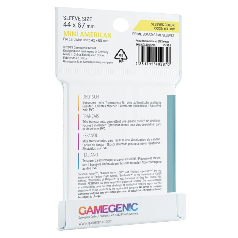 Gamegenic Prime Board Game Sleeves Mini American Sized 44mm x 67mm 50pc