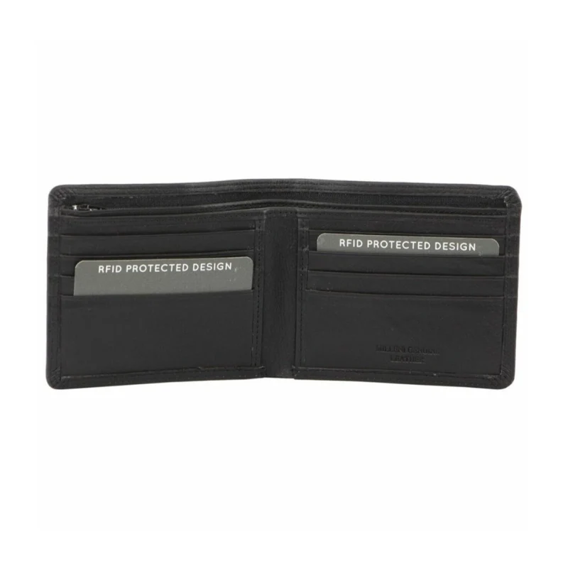 Milleni Men's Leather RFID Protected Card/Cash Flat Wallet 10cm Black