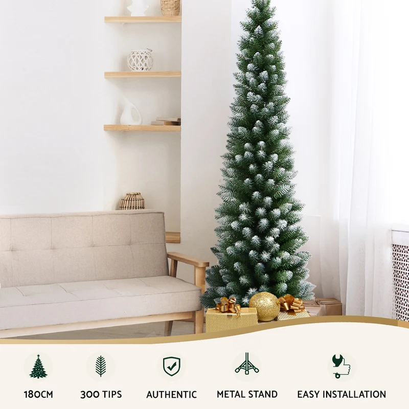 Jingle Jollys Christmas Tree 1.8m Xmas Tree Decorations Snowy 300 Tips