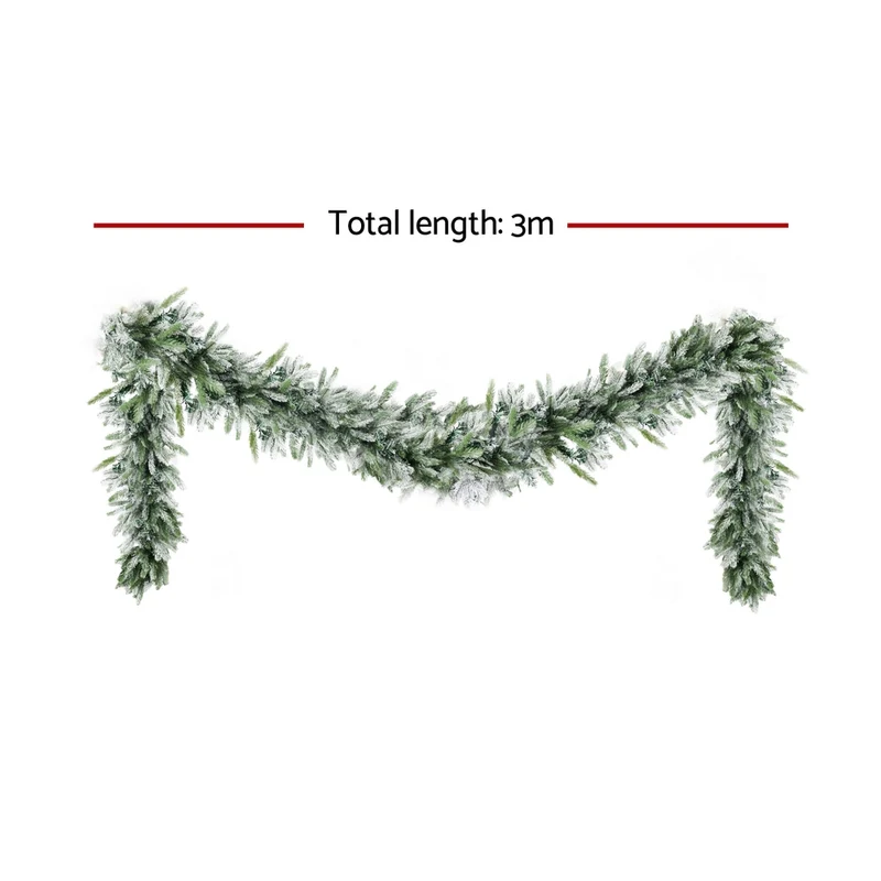 Jingle Jollys 3M Christmas Garland Pre-lit LED Lights Snow Frosted Tips Decor