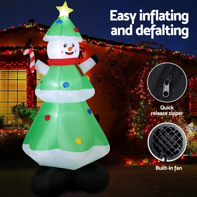 Jingle Jollys Christmas Inflatable Snowman Tree 2.75M Height LED Decorations Illuminated