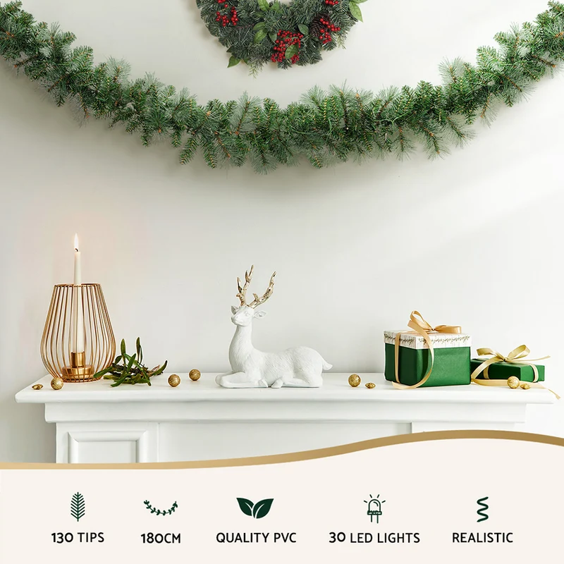 Jingle Jollys 1.8m Christmas Garland with LED lights Party Xmas Decorations