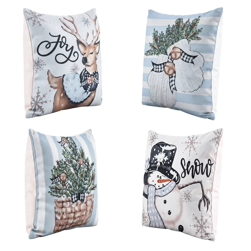 Jingle Jollys Christmas Cushion Covers Set of 4 Pillow Covers 45x45cm Blue